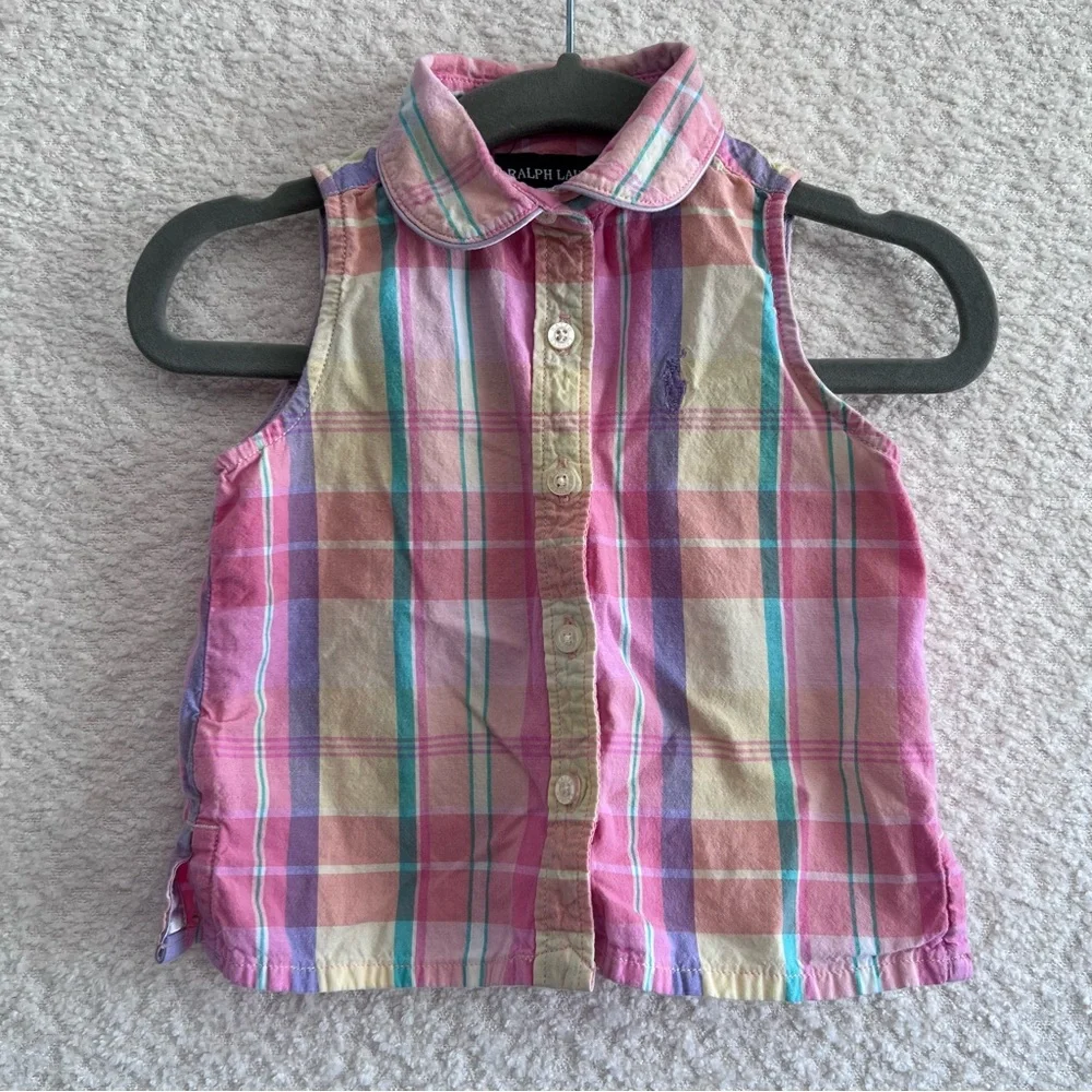 Ralph Lauren Baby Madras Pink Plaid Cotton‎ Sleeveless Tank Cotton Size 9 Months